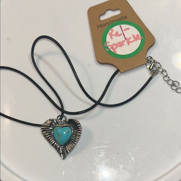 Handmade Heart Pendant Necklace with Turquoise Stone - Picture 1 of 1